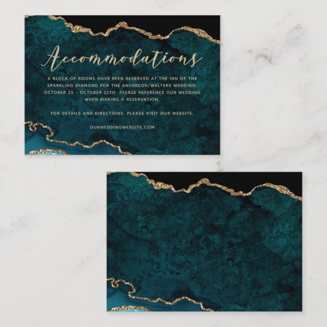 Aquamarin Gold Glitzer Agate Unterkünfte Begleitkarte (Vorne/Hinten)