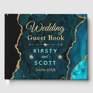 Aquamarin & Gold Glitzer Agate Wedding Gästebuch