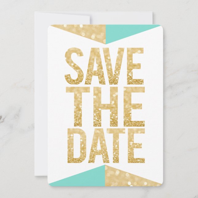 Aquamarin Gold Glitzer Aztec Save the Date Typogra Einladung (Vorderseite)