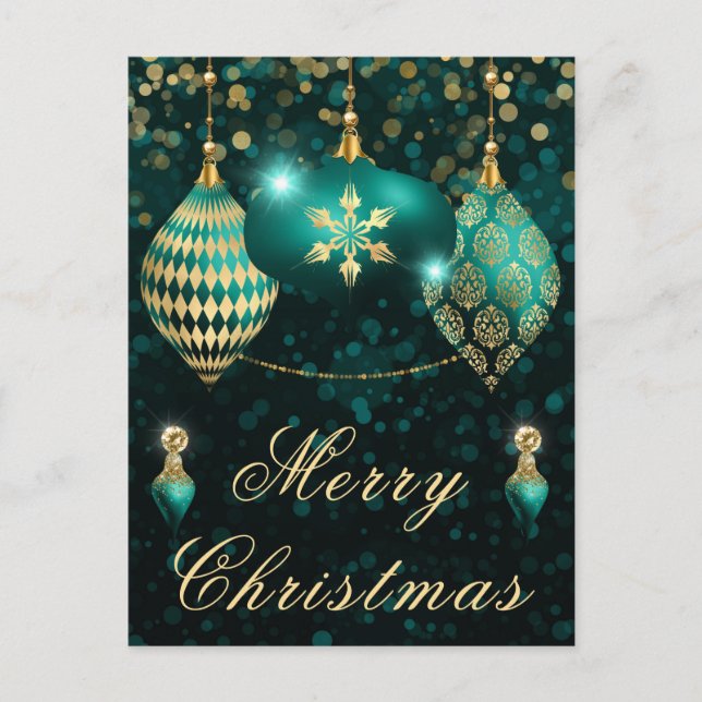 Aquamarin & Gold Glitzer Baubles Weihnachten (Vorderseite)