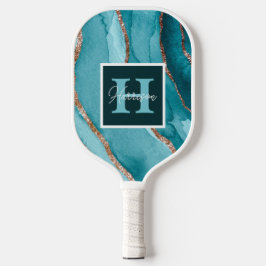 Aquamarin & Gold Glitzer Watercolor Personalisiert Pickleball Schläger