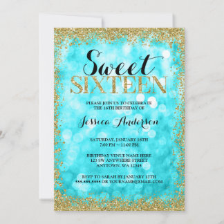 Aquamarin Gold Imitate Glitzer Lights Sweet 16 Geb Einladung