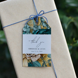 Aquamarin Gold Luxe Floral Wedding Vielen Dank für Geschenkanhänger