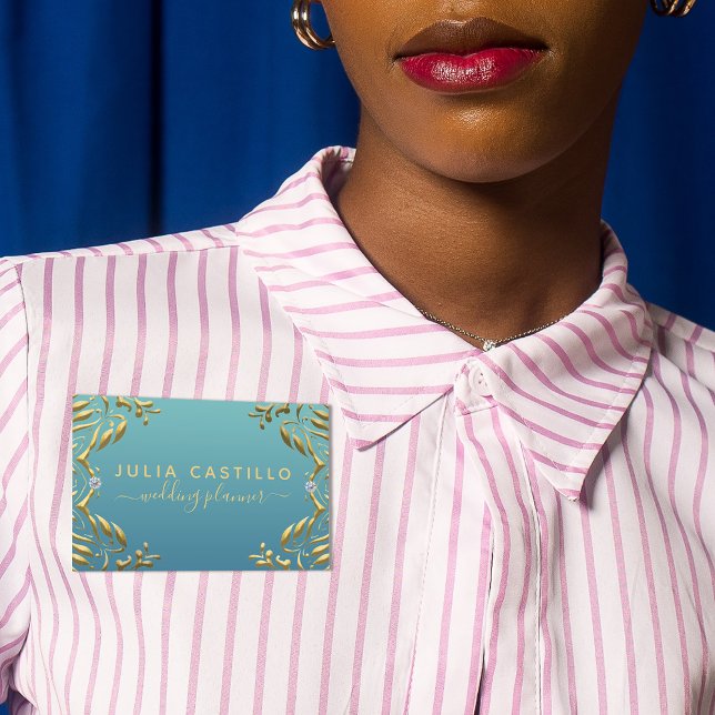 Aquamarin Gold Luxury Glam Elegantes Kalligrafie-S Namensschild (Von Creator hochgeladen)