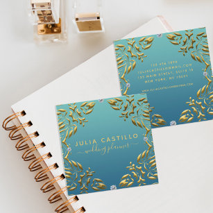 Aquamarin Gold Luxury Glam Elegantes Kalligrafie-S Quadratische Visitenkarte