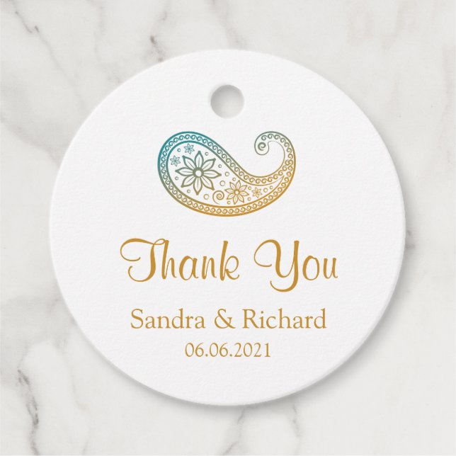 Aquamarin & Gold Paisley Indian Wedding Vielen Dan Geschenkanhänger (Vorderseite)