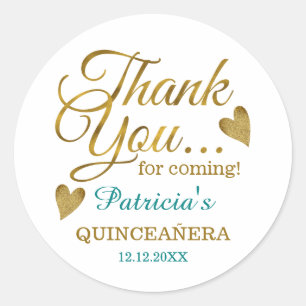 Aquamarin Gold Quinceañera 15. Geburtstagsparty Fa Runder Aufkleber