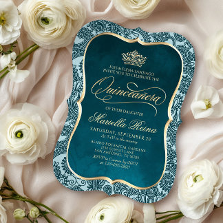 Aquamarin Gold Quinceañera Einladung