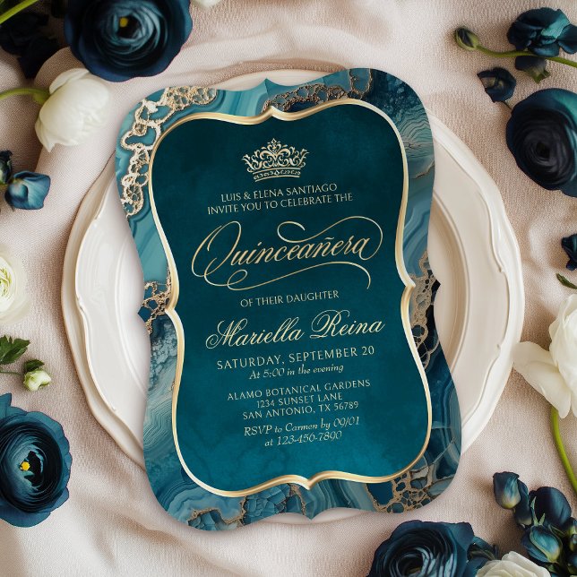 Aquamarin Gold Quinceañera Einladung (Von Creator hochgeladen)