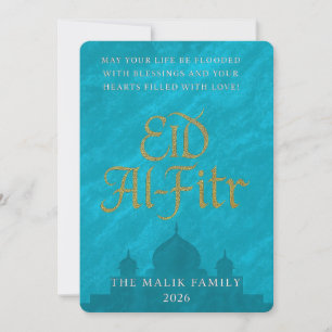 Aquamarin & Gold Script Eid Al-Fitr Gruß Feiertagskarte