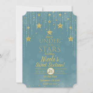 Aquamarin & Gold unter den Sternen Starry Sweet 16 Einladung