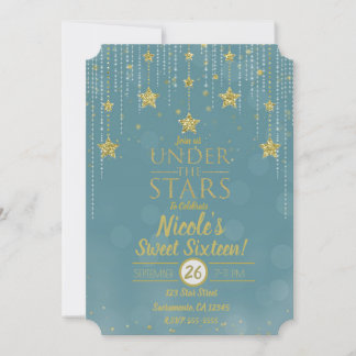Aquamarin & Gold unter den Sternen Starry Sweet 16 Einladung