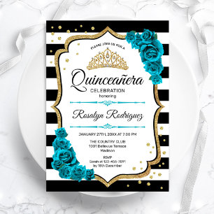 Aquamarin Gold White Quinceanera Einladung