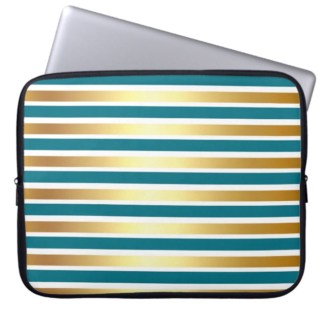 AQUAMARIN GOLD WHITE SHINY STRIPES LAPTOPSCHUTZHÜLLE (Vorderseite)