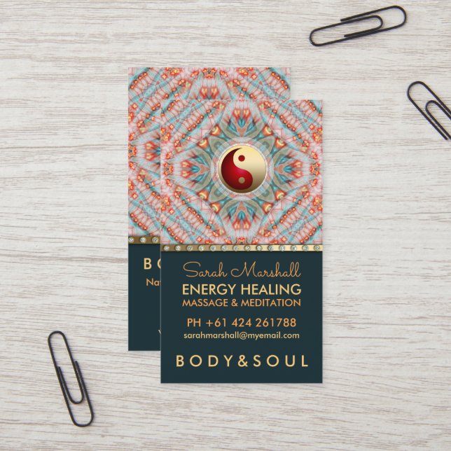 Aquamarin Gold Yin Yang Energy Healing Kinesiology Visitenkarte (Vorderseite/Rückseite Beispiel)
