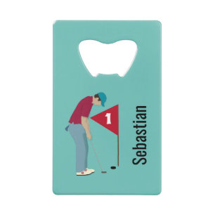 Aquamarin Golfer Putting Geldbeutel Flaschenöffner