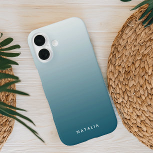 Aquamarin Gradient Ombre Personalisiert iPhone 16 Hülle