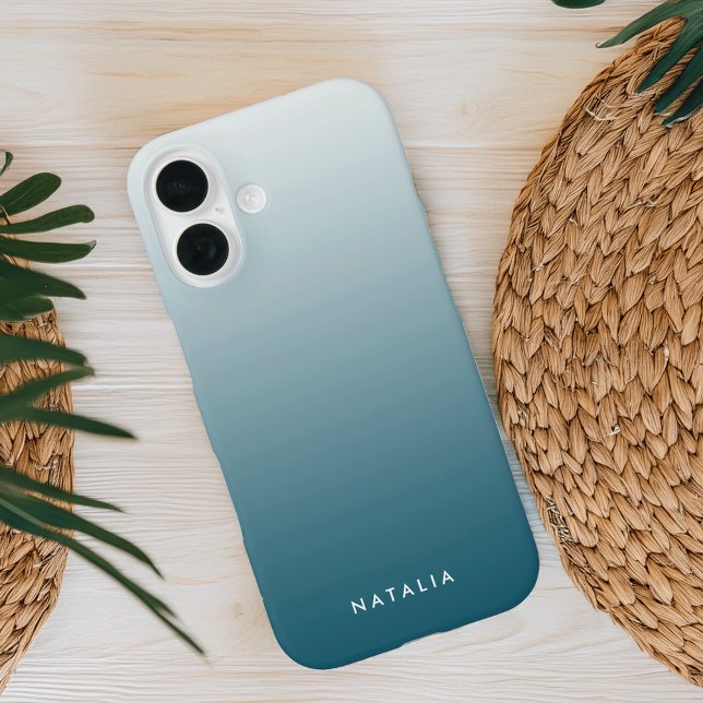 Aquamarin Gradient Ombre Personalisiert Case-Mate iPhone Hülle (Von Creator hochgeladen)