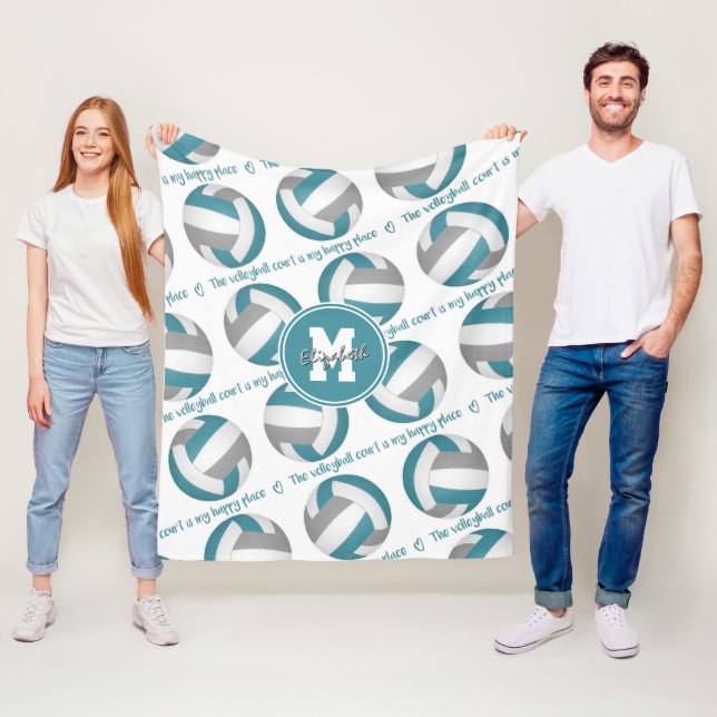 aquamarin grau Der Volleyballplatz ist mein glückl Fleecedecke (Beispiel)
