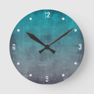 Aquamarin Grau Modernes Rustikales Ober Abstrakt Runde Wanduhr