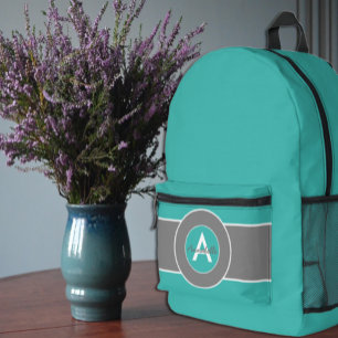 Aquamarin-Grau-Monogramm Personalisiert Bedruckter Rucksack