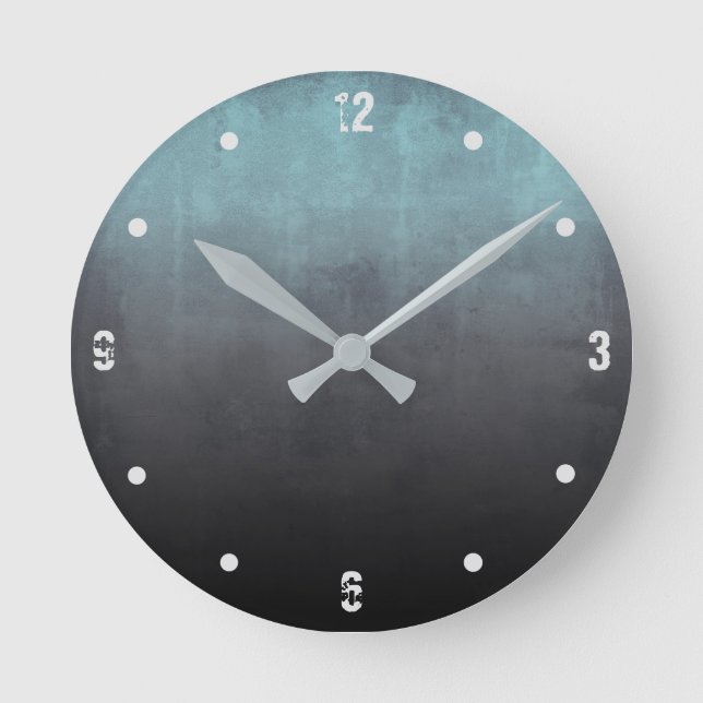 Aquamarin Grau Schwarz Moderne Rustikale Ober Abst Runde Wanduhr (Vorderseite)