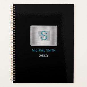 Aquamarin-Graue Monogramm, Name, Jahr Silber und S Planer