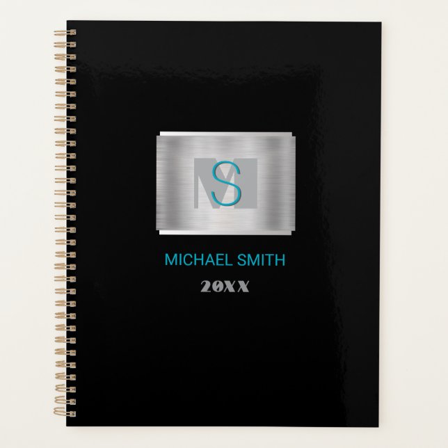 Aquamarin-Graue Monogramm, Name, Jahr Silber und S Planer (Vorderseite)
