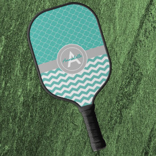 Aquamarin Graue Zickzack Quatrefolie Pickleball Schläger