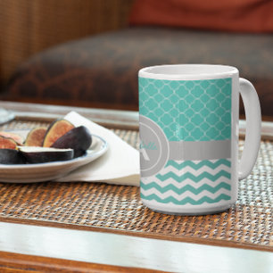 Aquamarin Graue Zickzack Quatrefolie Tasse