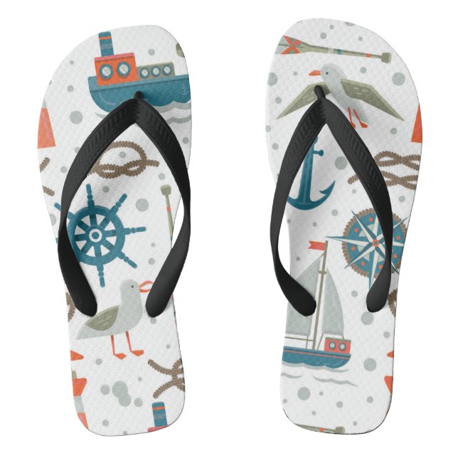 Aquamarin-graues, nautisches Muster Flip Flops (Fußbett)