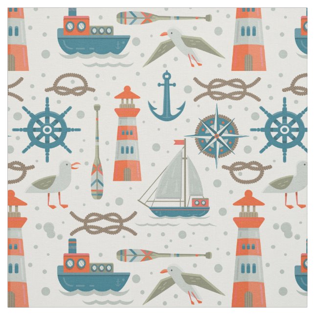 Aquamarin-graues, nautisches Muster Stoff (Muster)