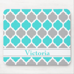 Aquamarin-graumarokkanisches Trellis-Muster Mousepad