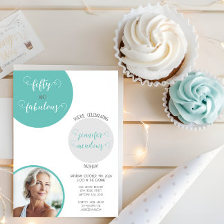 Aquamarin Gray 50 und fabelhafter Geburtstag Einladung