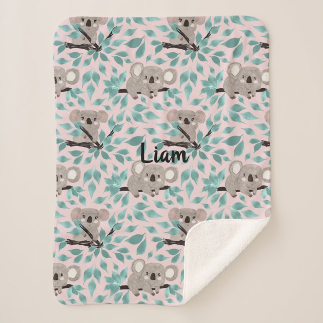 Aquamarin Gray Koala Bear Baby Sherpa Blanket Sherpadecke (Vorderseite)