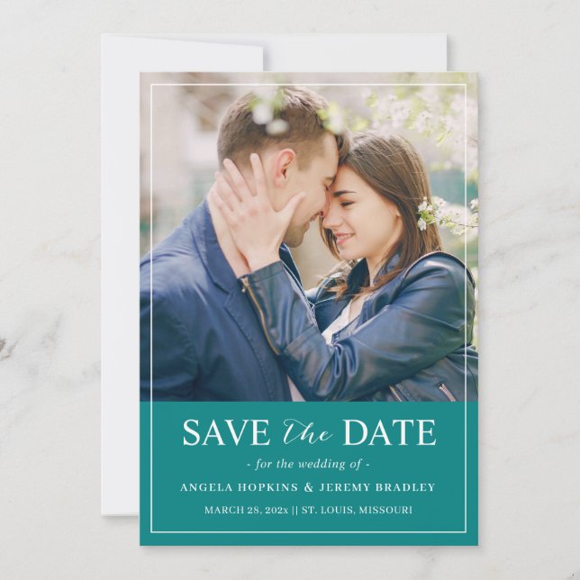 Aquamarin Green Blue Einfaches Minimalistisches Fo Save The Date (Vorderseite)
