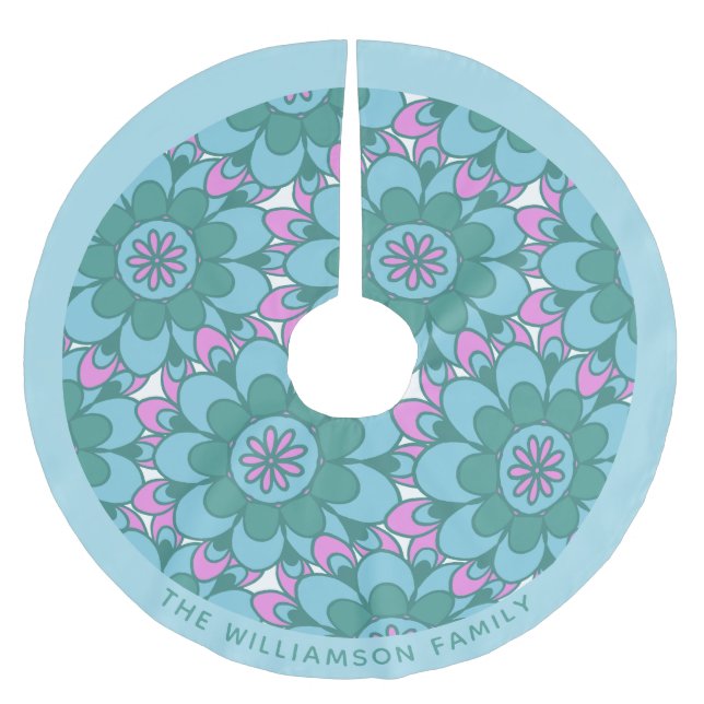 Aquamarin Green Boho Mandala Blume Art Personalisi Polyester Weihnachtsbaumdecke (Vorderseite)