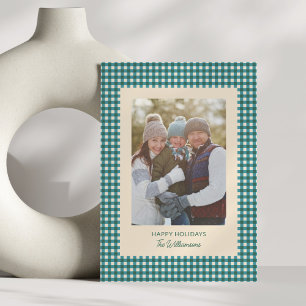 Aquamarin Green Gingham Kariert Holiday Foto Weihn Feiertagskarte