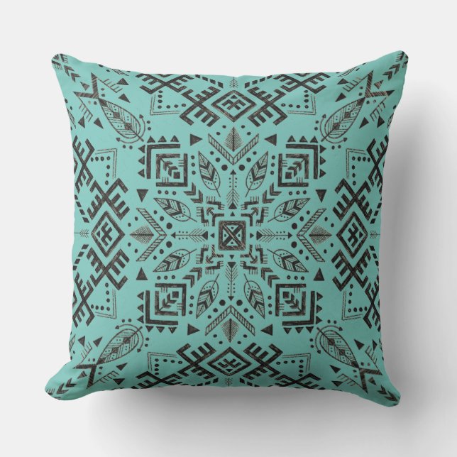Aquamarin Green Mandala Pillow Kissen (Vorderseite)