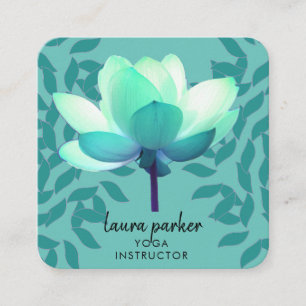 Aquamarin Green Yoga Instructor Lotus Blume Wasser Quadratische Visitenkarte
