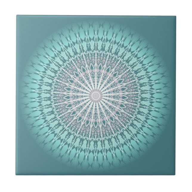 Aquamarin Green Zickzack Mandala Fliese (Vorderseite)