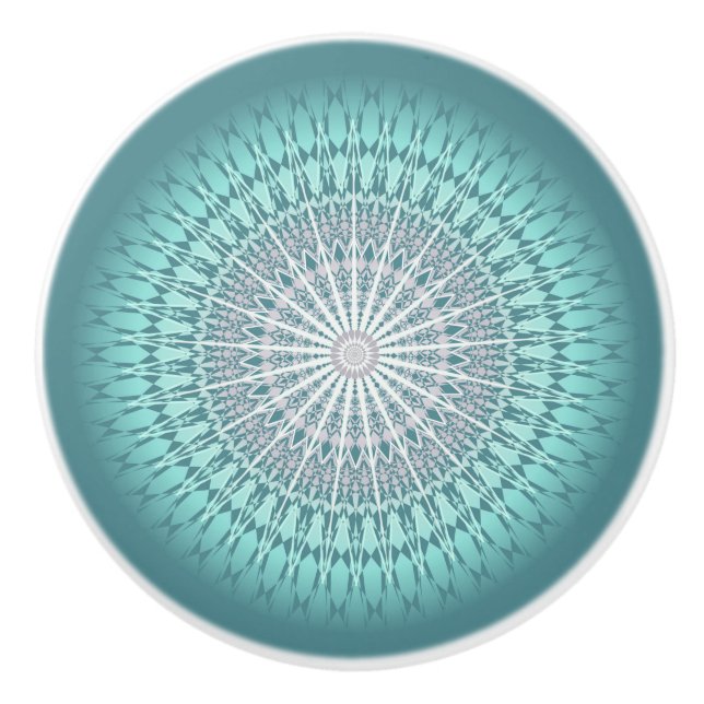 Aquamarin Green Zickzack Mandala Modern Keramikknauf (Vorderseite)