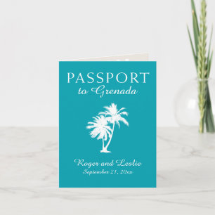 Aquamarin Grenada Island Palm Tree Wedding Passpor Einladung