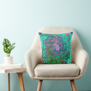 Aquamarin Groovy Abstrakter Retro Flüssigkeitswirb Kissen