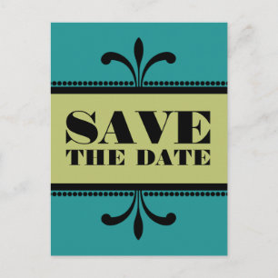Aquamarin/Grün Extravagant Art Deco Save the Date  Ankündigungspostkarte