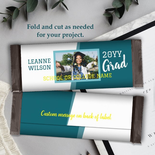 Aquamarin grün, gelber Abschluss Bonbons Bar Wrapp Flyer (teal green school colors graduation personalized candy bar wrapper, diy chocolate bar label for grad)
