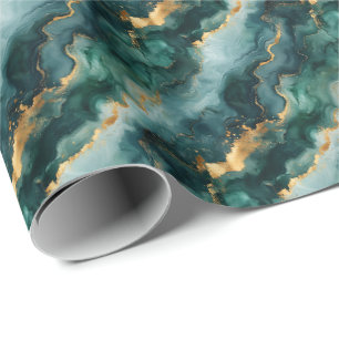 Aquamarin / grün / goldfarbener Marmor Geschenkpapier