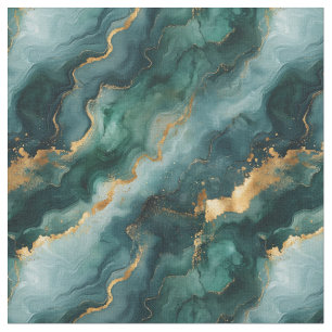 Aquamarin / grün / goldfarbener Marmor Stoff