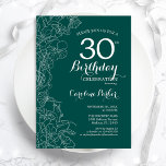 Aquamarin Grüne Blüte 30. Geburtstag Party Einladung<br><div class="desc">Grüne Blüte 30. Geburtstag Party Einladung. Minimalistisches modernes Design mit botanischen Kontur Zeichnungen Akzente und Typografie Drehbuch Schriftart. Einfache,  trendige Einladungskarte für eine stilvolle Damenfeier. Kann für jedes Alter angepasst werden. Gedruckte Zazzle Einladungen oder Sofortdownload digitalen druckbaren Vorlage.</div>
