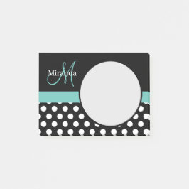 Aquamarin-grüner Monogramm-Schwarz-weiß-Polka-Dot Post-it Klebezettel